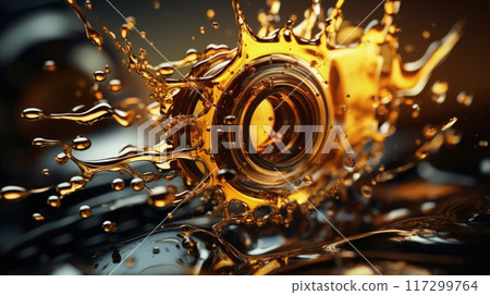 Motor oil in the mechanism of a car engine: care for durability and efficiency. car engine with lubricant oil on repairing. Concept of lubricate motor oil 117299764