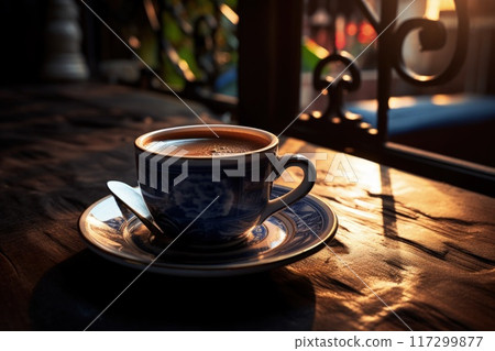 Coffee. aroma-filled mornings with a cup of rich brew: indulging in the comforting warmth, flavor, and culture of coffee, an essential daily ritual for enthusiasts worldwide. 117299877