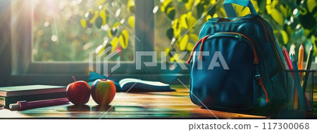 Symbolic depiction: an image with meaning back to school, transition from summer break to academic life, representing the excitement, challenges, and growth that come with a new school year. Symbolic depiction: an image with meaning back to school, transition from summer break to academic life, representing the excitement, challenges, and growth that come with a new school year. 117300068