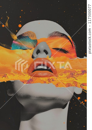 Trendy visual collage: contemporary and edgy collage art the trends, modern style and dynamic composition for innovative and captivating design inspiration. 117300077