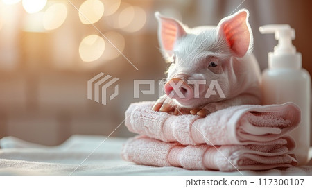 Adorable spa pig: cute and pampered pig enjoying relaxing spa treatments, a charming and delightful scene of animal wellness and indulgence, perfect for showcasing relaxation and cuteness Adorable spa pig: cute and pampered pig enjoying relaxing spa treatments, a charming and delightful scene of animal wellness and indulgence, perfect for showcasing relaxation and cuteness 117300107