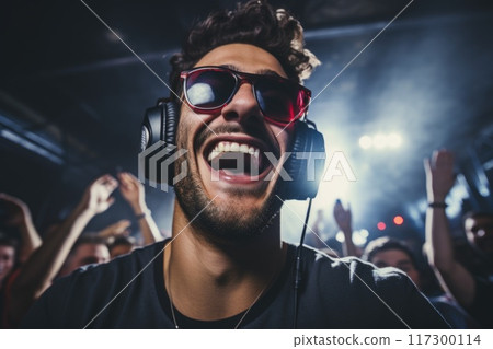 Energetic party vibes, dynamic celebration with music, dance, and joyous moments, essence of lively gatherings and memorable festivities for all to enjoy and cherish corporate event 117300114