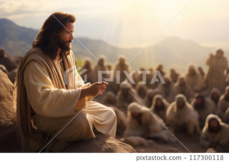 Biblical drama: vivid portrayal of Jesus Sermon on the Mount, capturing the essence of his teachings and timeless wisdom Biblical drama: vivid portrayal of Jesus Sermon on the Mount, capturing the essence of his teachings and timeless wisdom 117300118