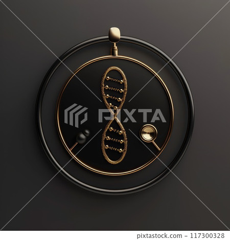 Logo medicine doctor, pharmacology treatment, family care hospital. Minimalistic banner copy space creative VIP promotion vitruvian man 117300328