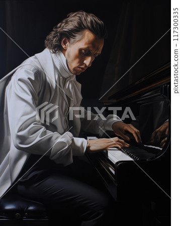 Melodic maestro: Frederic Francois Chopin, polish composer, pianist, celebrated for his enchanting melodies, innovative piano techniques, shaping romantic era with his profound musical expressions. Melodic maestro: Frederic Francois Chopin, polish composer, pianist, celebrated for his enchanting melodies, innovative piano techniques, shaping romantic era with his profound musical expressions. 117300335