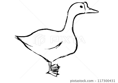 用刷子觸摸鵝的單色線條畫插圖 117300431