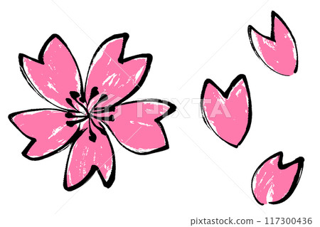 Brush-touch cherry blossom illustration set Brush-touch cherry blossom illustration set 117300436
