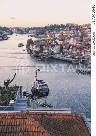 Douro River and cable car gondolas in Porto Douro River and cable car gondolas in Porto 117300646