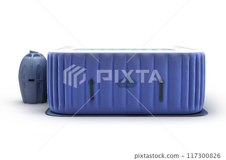 New open blue portable outdoor swimming pool right view 3d render on white 117300826