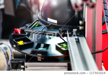 Inspection measure the workpiece to check the size of the part. measurement of workpieces for sorting in the classification process, industrial technology concept 117301024