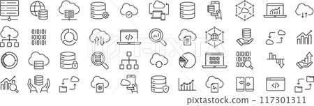 Vector monochrome data line icon set 117301311