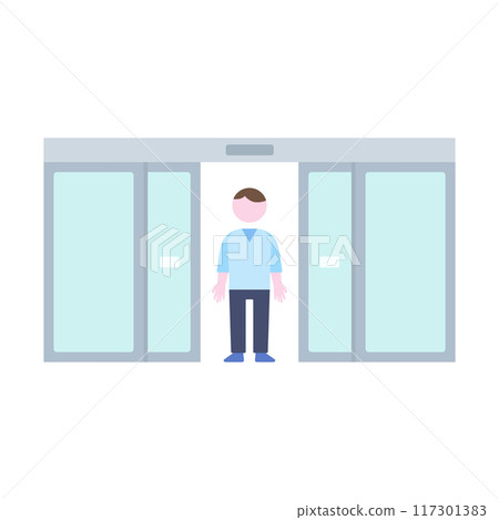 一扇敞開的門和一個男人的插圖 117301383