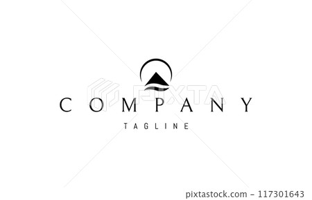Vector logo with an abstract image of a mountain on the river bank. 117301643