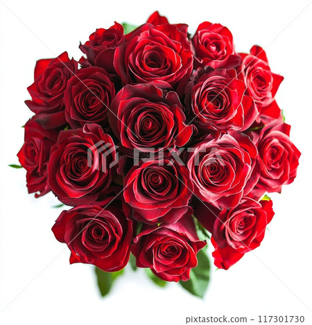 Fresh Red Roses Arranged in a Bouquet on White Background, Perfect for Valentine's Day or Anniversary Gift Generative AI 117301730