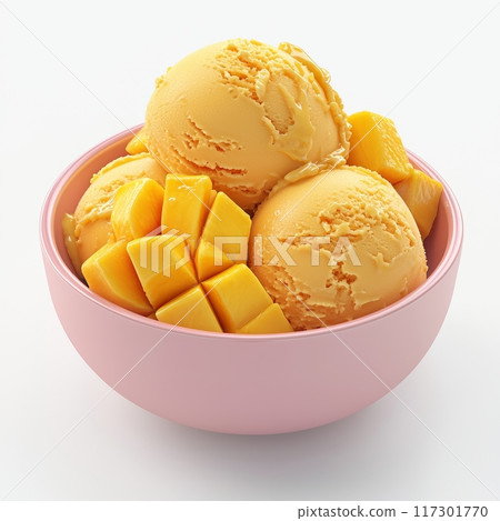 Fresh Mango Sorbet in a Bowl, Isolated on White Background Generative AI 117301770