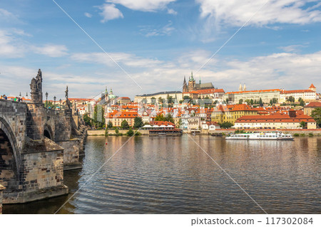 Hradcany, Vltava River and Prague Castle and the Charles Bridge, Prague, Czech republic Hradcany, Vltava River and Prague Castle and the Charles Bridge, Prague, Czech republic 117302084