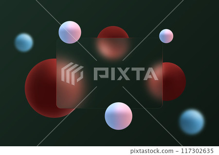 Abstract minimalistic background in glass morphism style. Dark background with 3d colorful gradient spheres. Abstract minimalistic background in glass morphism style. Dark background with 3d colorful gradient spheres. 117302635