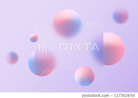 Glass morphism website landing page template. Frosted glass partition with spheres. Glass morphism website landing page template. Frosted glass partition with spheres. 117302650