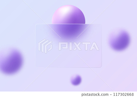 Spheres with transparent plate in glass morphism style. Landing page template. 117302668