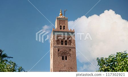Koutoubia Mosque minaret in Marrakesh, Morocco, is the largest and most iconic mosque in the city, renowned for its stunning architecture. Koutoubia Mosque minaret in Marrakesh, Morocco, is the largest and most iconic mosque in the city, renowned for its stunning architecture. 117302921