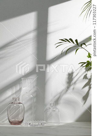 A sunny room with windows. Background with multiple objects and shadows for different designs. A sunny room with windows. Background with multiple objects and shadows for different designs. 117303227