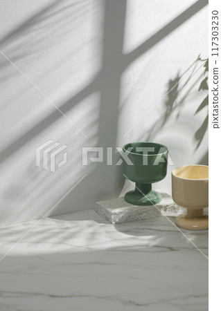 A sunny room with windows. Background with multiple objects and shadows for different designs. A sunny room with windows. Background with multiple objects and shadows for different designs. 117303230