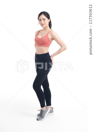 Beautiful young asian sport woman with sportswear ready for exercise on white background, Advertising sportswear and yoga wear, Healthy lifestyle, sport. Beautiful young asian sport woman with sportswear ready for exercise on white background, Advertising sportswear and yoga wear, Healthy lifestyle, sport. 117303612