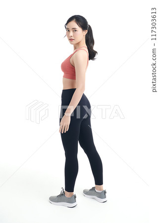 Beautiful young asian sport woman with sportswear ready for exercise on white background, Advertising sportswear and yoga wear, Healthy lifestyle, sport. Beautiful young asian sport woman with sportswear ready for exercise on white background, Advertising sportswear and yoga wear, Healthy lifestyle, sport. 117303613