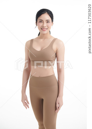 Beautiful young asian sport woman with sportswear ready for exercise on white background, Advertising sportswear and yoga wear, Healthy lifestyle, sport. 117303620