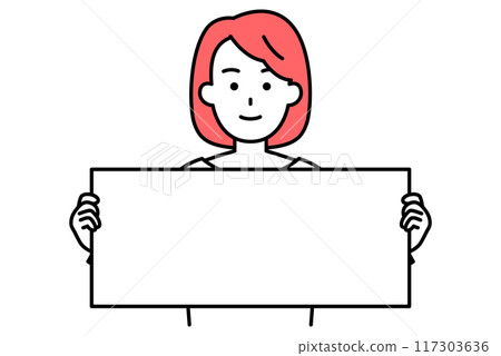 拿著水平白板的休閒女人 拿著水平白板的休閒女人 117303636
