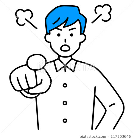 Casual man pointing and getting angry Casual man pointing and getting angry 117303646