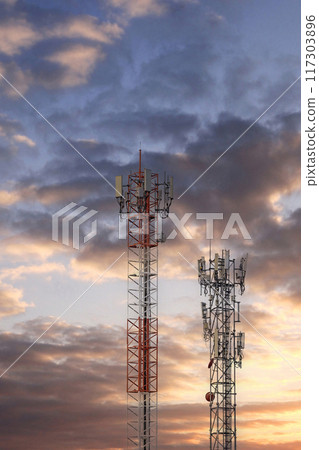 communication tower top. Radio antenna Tower 117303896