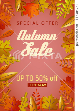 Autumn, Fall Sale poster 3d background 117304232