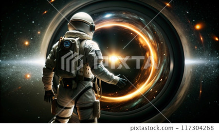 Astronaut looking into a black hole 117304268