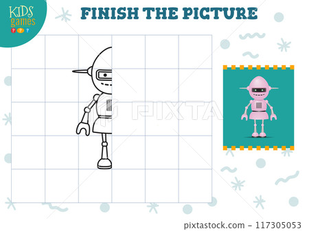 Copy picture vector illustration. Complete and coloring game for preschool and school kids Copy picture vector illustration. Complete and coloring game for preschool and school kids 117305053