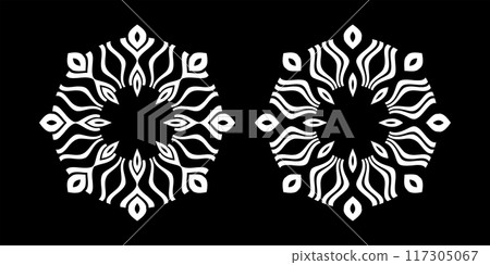 Decorative Radial White Patterns on Black Background Decorative Radial White Patterns on Black Background 117305067