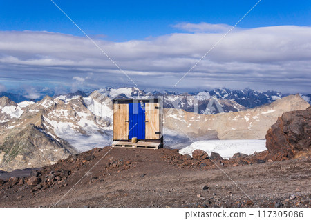 outhouse in the highlands on a trail in the Elbrus National Park outhouse in the highlands on a trail in the Elbrus National Park 117305086