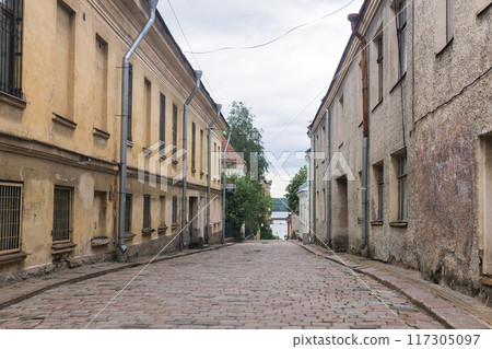 vintage cityscape, old street with ancient buildings 117305097