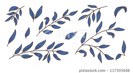 Set of leaves. Vector hand drawn foliage collection illustration isolated on white background. Set of leaves. Vector hand drawn foliage collection illustration isolated on white background. 117305686