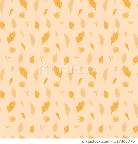 Autumnal leaves seamless pattern. Fall continuous background. Autumn repeat cover. Vector hand drawn flat illustration. 117305770