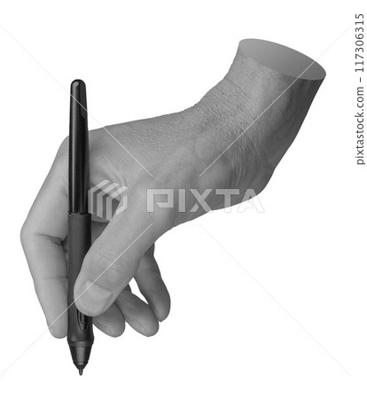 hand hold pen drawing, isolated on white background hand hold pen drawing, isolated on white background 117306315