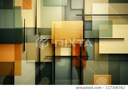 abstract geometric background with 3d squares in green and khaki tones. 117306362