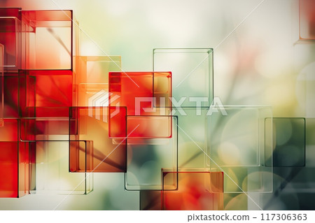 abstract background of squares in red and green tones, 3d background for various uses with green and red squares. Futuristic modern wallpaper of the future. 117306363