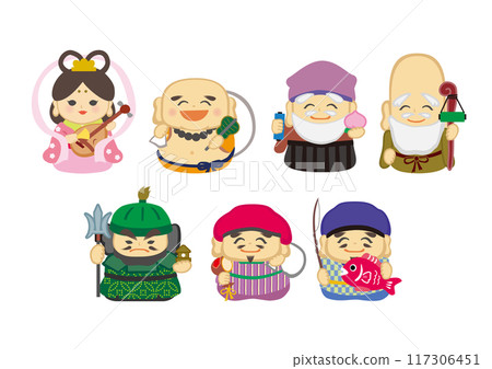 Pop deformed vector illustration of the Seven Lucky Gods 117306451