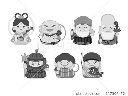 七福神的單色流行變形向量圖 七福神的單色流行變形向量圖 117306452