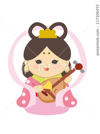 七福神之一弁財天的流行日式插畫 七福神之一弁財天的流行日式插畫 117306455