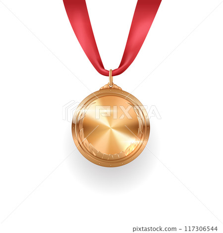 Blank gold medal on ribbon realistic vector illustration Blank gold medal on ribbon realistic vector illustration 117306544