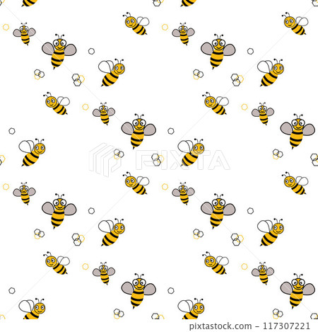 Honey bee cartoon pattern seamless. Vector cute cartoon bee seamless pattern background 117307221