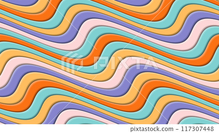 Retro background of swirling colored lines. Vintage abstract illustration. Horizontal wavy colorful lines 117307448