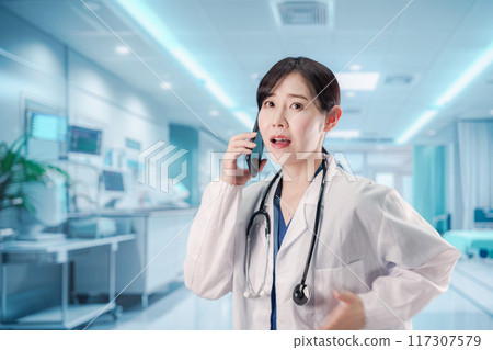 Medical staff panicking after receiving an emergency call Medical staff panicking after receiving an emergency call 117307579